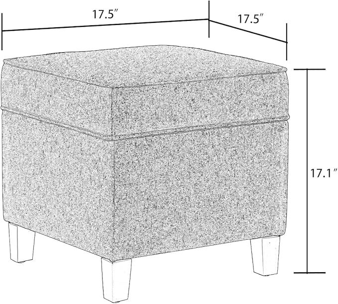 Adeco 17" Square Ottoman with Storage, Small Blue Storage Ottoman Foot Rest with Hinged Lid & Solid Wood Legs, Linen Fabric Foot Stool for Living Room & Bedroom