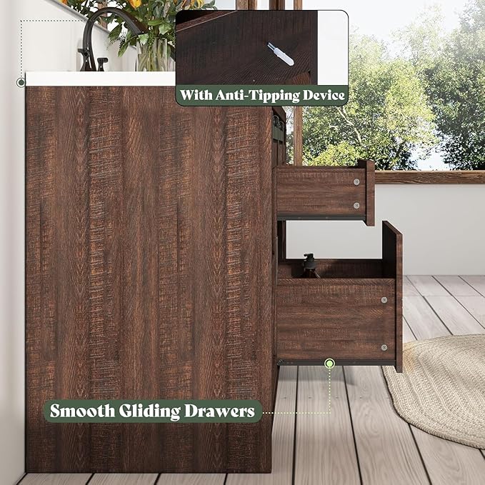 60" Farmhouse Bathroom Double Vanity Sliding Barn Door with Sink Combo, Freestanding, Bathroom Vanity Cabinet with Drawers & Metal Handles, Reclaimed Barnwood