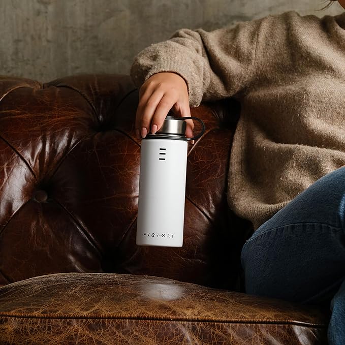 Stainless Steel Water Bottle - 18 Oz Water Bottle with Straw Lid, Coffee Lid, and Wide Mouth Lid - Double Insulated Water Bottle - Metal Water Bottle - Hot and Cold Insulated Thermos - (White)