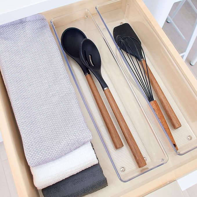 iDesign Recycled Plastic Drawer Organizer, Set of 2, The Linus Collection – 4" x 16" x 3", Clear Bins