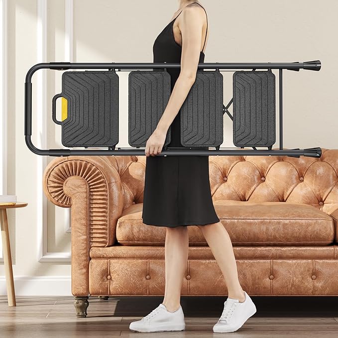 KINGRACK 4 Step Ladder, Sturdy Steel Step Stool with Anti-Slip Wide Pedals, Handrail, Safe-Lock Design, Pass 800lbs Load Testing, Folding Portable Ladder for Multi-Purpose, Home, Kitchen, Black