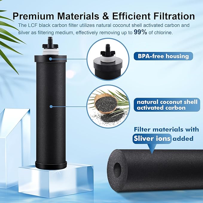 LCF Carbon Filters, Compatible with LCF Gravity-fed Water Filter System and Replacement for Berkey® BB9-2 Black Filters, Berkey Gravity Water Filter System and Waterdrop King Tank Series, (Pack of 3)