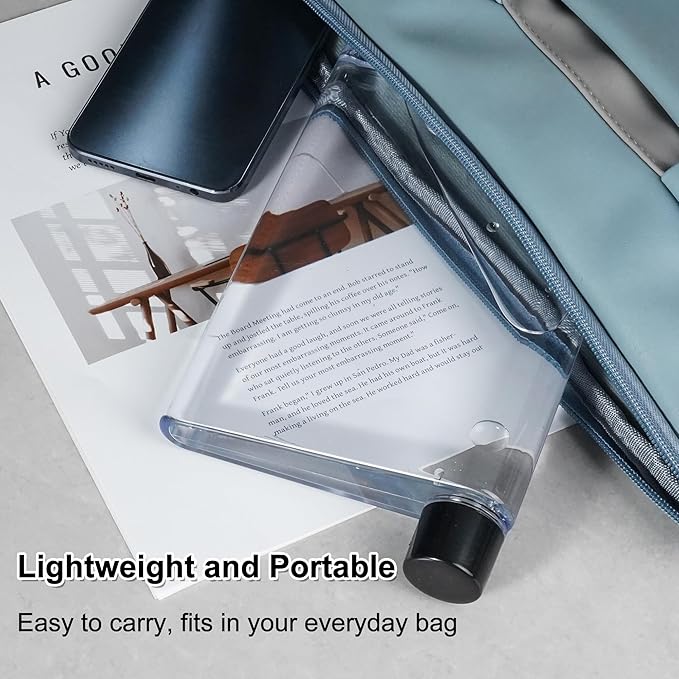 Flat Water Bottle 420ml,Plastic Portable Flat Water Bottle for Purse,Square Water Bottle Flat for Sports Gym Fitness Outdoor,Without Pattern