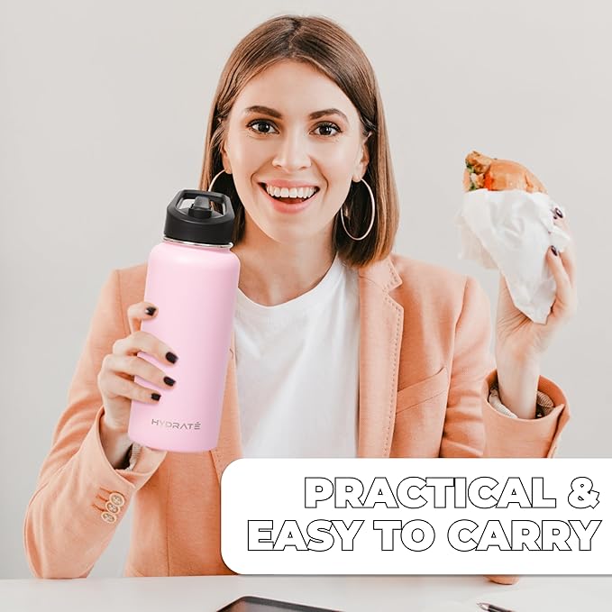 HYDRATE Insulated Stainless Steel Water Bottle - Large Reusable Flask with Leak-Proof Design and Convenient Handle - Double Vacuum Insulation for School, Work, or Adventure