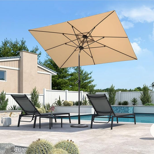 PURPLE LEAF 9' x 6' Rectangular Patio Umbrella Outdoor Table Umbrella Aluminum Frame Market Umbrella Sun Umbrella with 8 Sturdy Ribs & Tilt for Garden Deck Lawn & Pool Beige