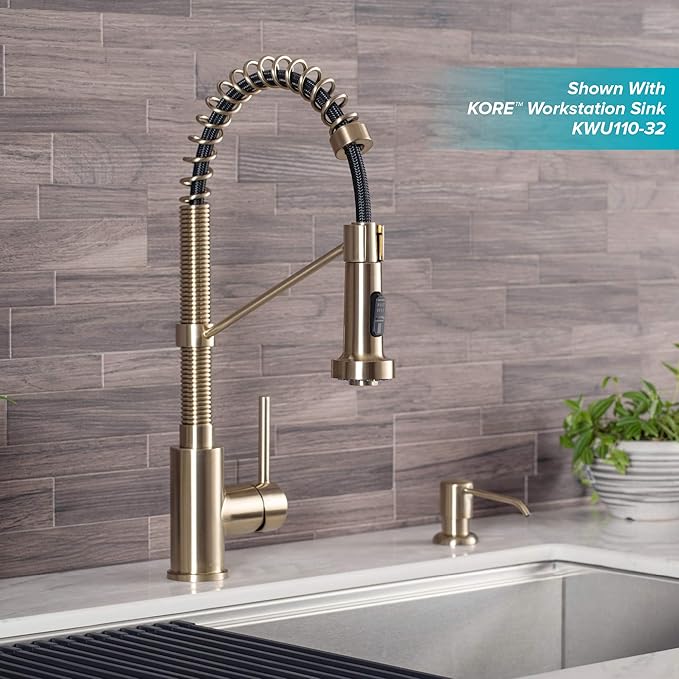 KRAUS Spot Free Bolden™ 18-Inch Commercial Kitchen Faucet with Air Gap in All-Brite™ Antique Champagne Bronze Finish