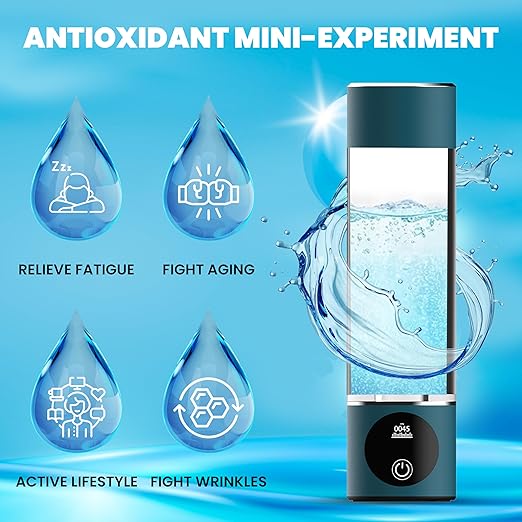 Hydrogen Water Bottle Generator- [+3000PPB] 4th Generation Hydrogen Generator Water Bottle with LED Display & Extended Battery Life- Compact, Portable (Turquoise)