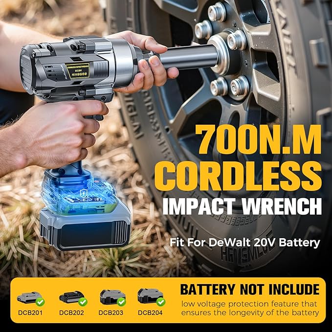 Cordless Impact Wrench Compatible with Dewalt 20V Max Battery, 3/8" 600Ft-lbs (800N·m), Brushless Electric Impact Driver, 2400 RPM, LED Light – Compact, Light-Duty, No Battery Included