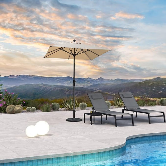 PURPLE LEAF 6' x 6' Square Patio Umbrella Outdoor Table Umbrella Aluminum Frame Market Umbrella Sun Umbrella with 8 Sturdy Ribs & Tilt for Garden Deck Lawn & Pool Beige