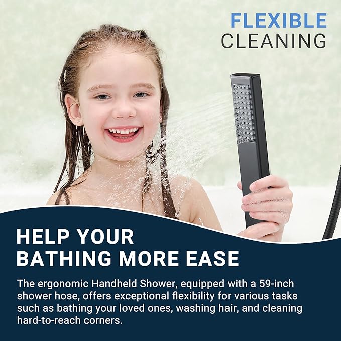 Thermostatic Dual Shower Heads System with Ceiling 12-Inch Rainfall Shower & Wall Mount 6-Inch High Pressure Shower Head, Matte Black Full Body Shower Faucet Set with Handheld Sprayer