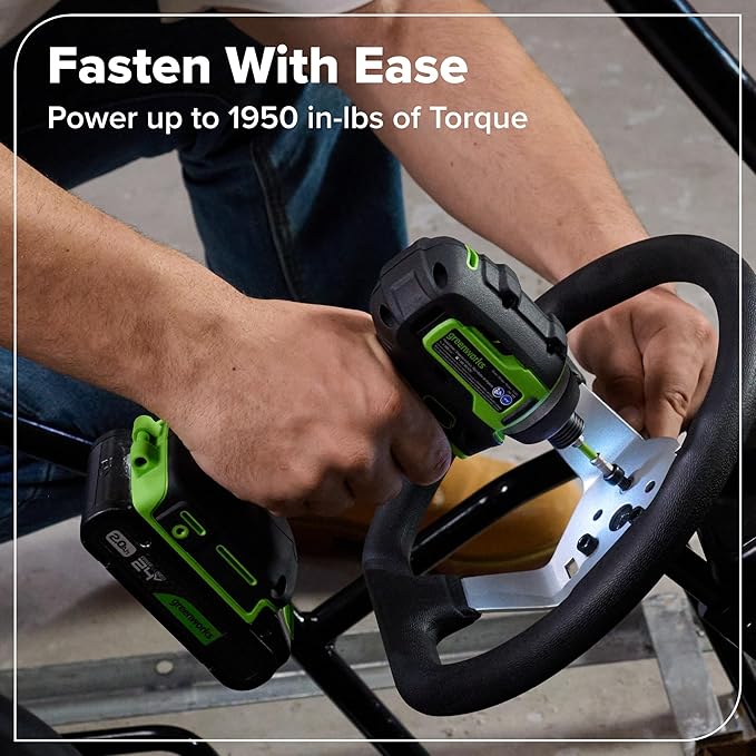 Greenworks 24V Cordless Brushless 400 in-lbs Drill/Driver+1950 in-lbs Impact Driver Combo,High Torque, Lightweight, (2) 2.0Ah USB-C Batteries(12,000mAh Power Bank) and 65W USB-C Fast Charger(3-Port)