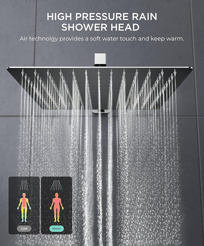 FORIOUS Rain Shower Head System, 10 Inch Shower Faucet Set with with handheld combo, Solid Brass Pressure Balanced Valve and Trim Kit Fixtures, Wall Mounted, Brushed Nickel (Chrome, 12 inch)