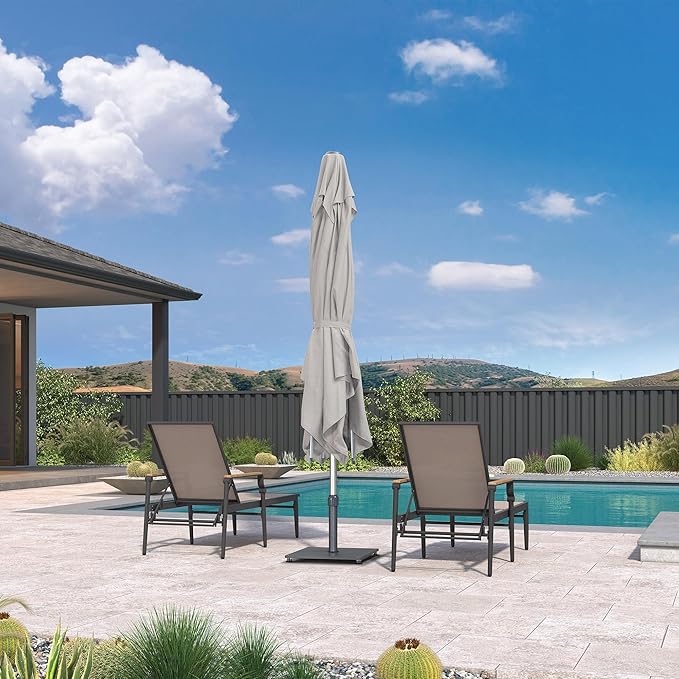 PURPLE LEAF 10 X 10 FT Semi-Auto Outdoor Patio Umbrella Market Table Sun Umbrellas with 8 Aluminum Sturdy Ribs for Backyard Deck Garden Pool (Silver Pole Beige Canopy)