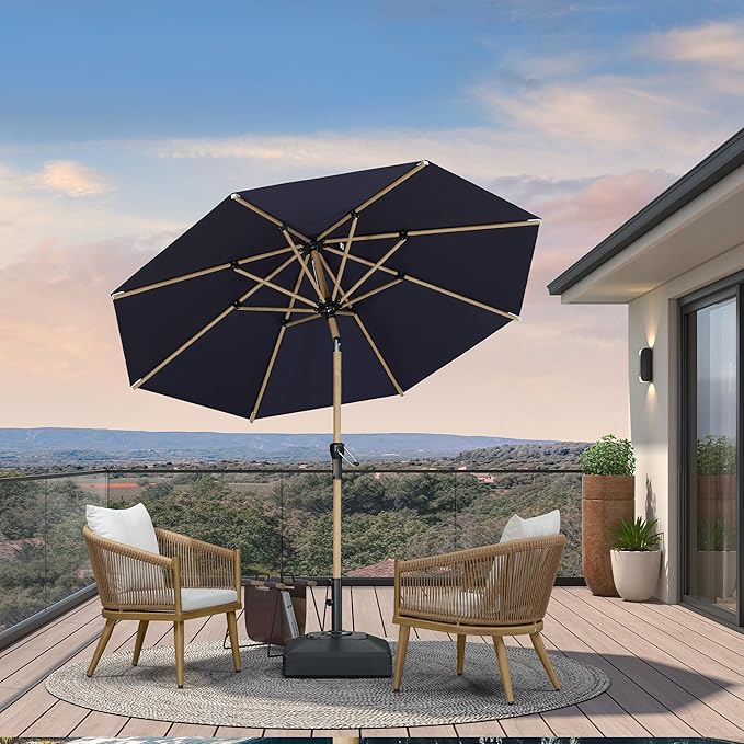 PURPLE LEAF 8 Feet Patio Umbrella Outdoor Table Umbrella Aluminum Market Umbrella with Push Button Tilt & 8 Sturdy Ribs and Crank Round Commercial Sun Umbrella for Garden Patio Balcony, Navy Blue