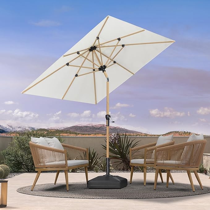 PURPLE LEAF 6.5' x 6.5' Square Patio Umbrella Market Umbrella Aluminum Outdoor Table Umbrella with Push Button Tilt & 8 Sturdy Ribs and Crank Commercial Sun Umbrella for Pool Backyard Deck, Cream