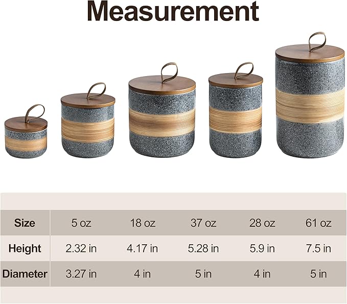 Small Ceramic Jar with Lid, Coffee Container, Coffee Canisters with Airtight Lids Kitchen Food Storage Jars for Spice Sugar Tea Bag, Mini Decorative Jars for Countertop, Grey & 5oz