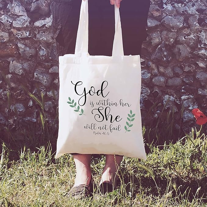 God Is Within Her She Will Not Fail Psalm 46:5– Shoulder Bag Shopping Bag Tote Bag Gift–Daughter Gifts from Mom Or Dad -Birthday Graduation Christmas Gifts for Daughter Bouns Daughter Daughter in Law
