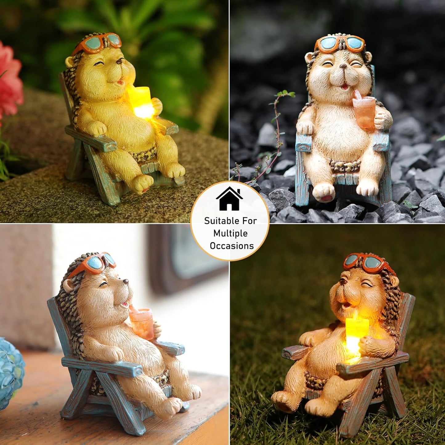 Miniature Hedgehog Figurine Solar Resin Statue for Outside Garden Lawn Yard Patio Home Office Decorations, Ideal Ornaments Birthday Gifts for Mom Women Grandma