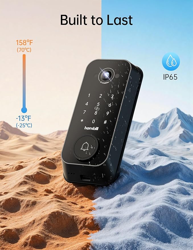 Smart Front Door Lock Sets: 2K HD Camera Lock with Doorbell Kits, Hornbill Fingerprint Keyless Entry Door Lock with Handles, WiFi Deadbolt(only 2.4G) for Remote Control, Free APP/Alexa/PIR, Black