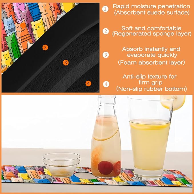 Kitchen Sink Splash Guard Faucet Mat Funny Cats Family Sink Splash Guard Behind Faucet,1 PC Soft Diatom Mud Non-Slip Mat-for Kitchen,Sink Mat,Dish Drying Mat,Bathroom Faucet Mat 15.5"X5.5"