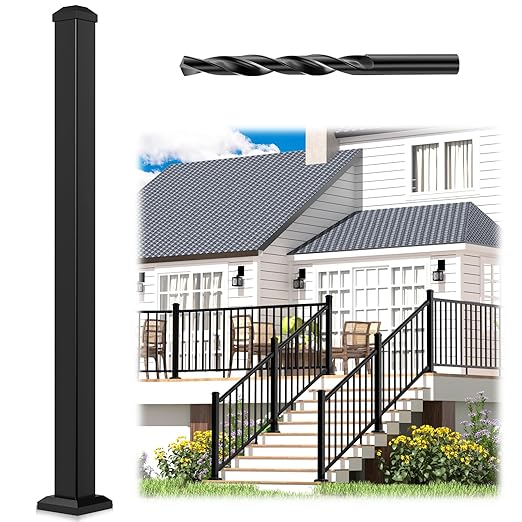2.56 in. x 2.56 in. x 42.5 in. Aluminum Railing Post with Screws & Drill, Porch and Deck Railing Post, Black Textured Powder-Coat Finish Stair Post for Decks, Porches & Balconies (1x42.5 Post)