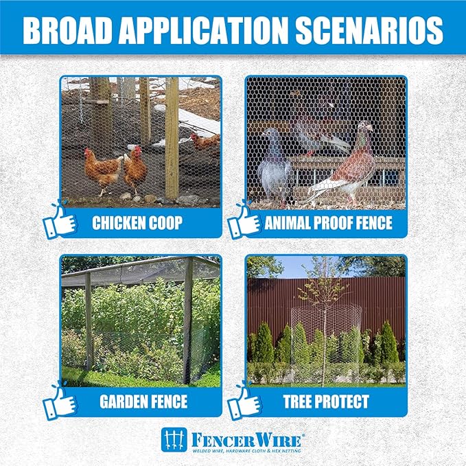 Fencer Wire 20 Gauge Chicken Wire Fence, Galvanized Poultry Hexagonal Netting Crafting, Chicken Coops & Rabbit Rodent Cage, 1-Inch Hex Grid (5 ft. x 150 ft.)