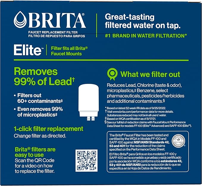 Brita Faucet Water Filter for Sink Water Filtration System, BPA-Free, Reduces Lead, Lasts Four Months or 100 Gallons, Includes 2 Filters, White