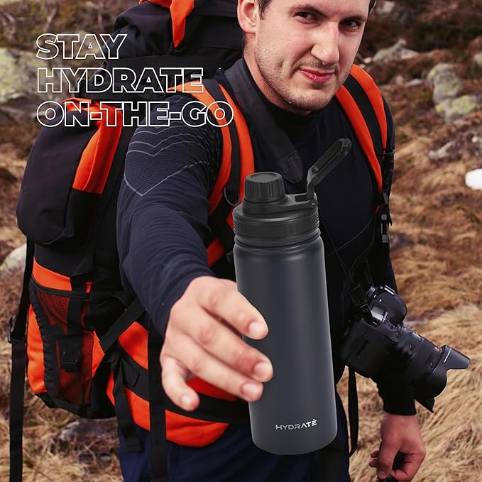HYDRATE Insulated Stainless Steel Water Bottle - Large Reusable Flask with Leak-Proof Design and Convenient Handle - Double Vacuum Insulation for School, Work, or Adventure
