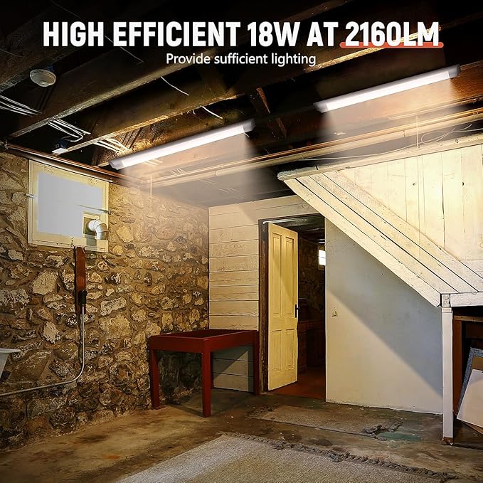 DAKASON 4-Pack 2FT LED Ceiling Light for Garage Flush Mount, 18W 2160lm LED Shop Lighting Closet Light Fixture, Wraparound Lights Surface Mount, 3/4/5000K Adjustable