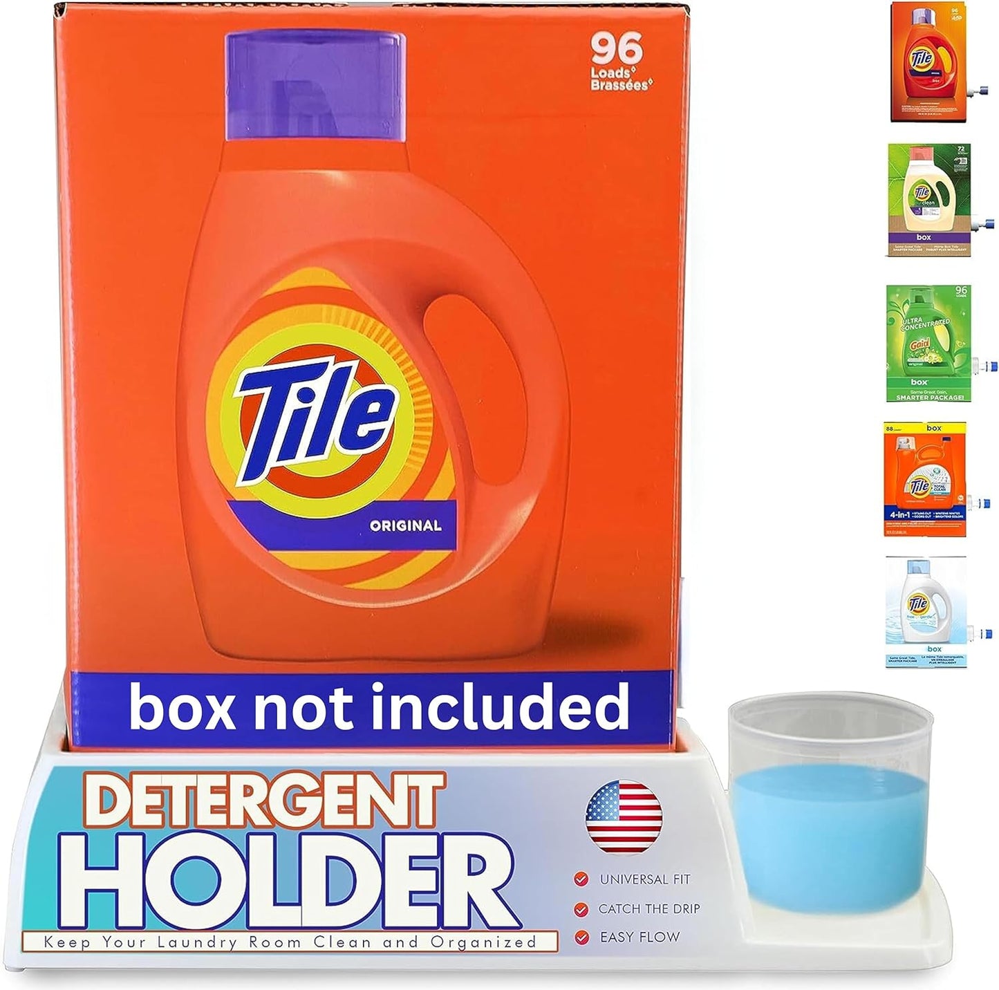 Skywin Detergent Box Riser (Eco Box), Raises Boxed Liquid Laundry Detergent Cup Holder & Drip Tray Catcher, Laundry Detergent Holder (White)