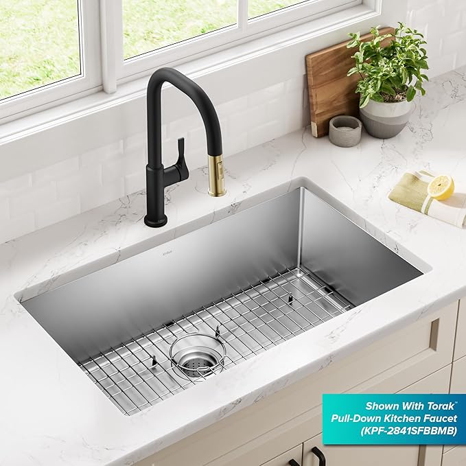 Kraus KHU100-32 Standart PRO 16 Gauge Undermount Single Bowl Stainless Steel Kitchen Sink, 32 Inch