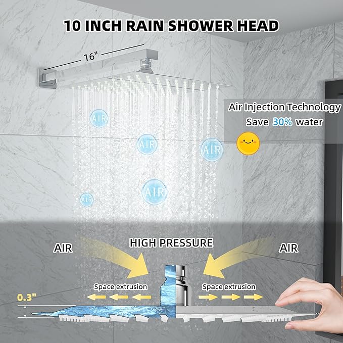10 Inch Shower Faucet Set, Rainfall Shower System with Square Fixed Shower Head and High Pressure Handheld Shower Head, Spray Wall Mounted Rainfall Shower Fixtures, Polished Chrome