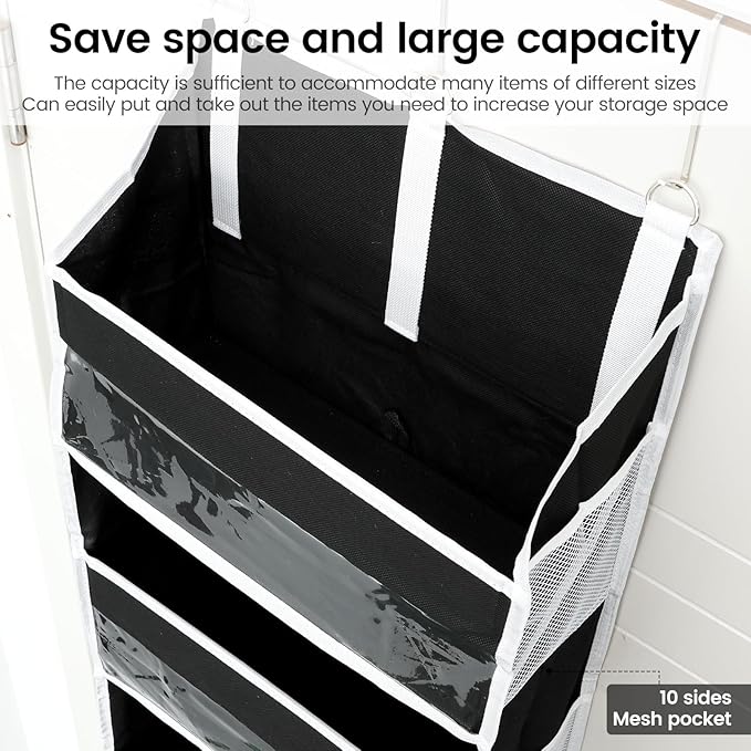 Over the Door Organizer with 5 Large Pockets and 10 Side Mesh Pockets Visible Closet Hanging Organizer Large Capacity Behind Door Storage Organizer for Home Office Bathroom Bedroom