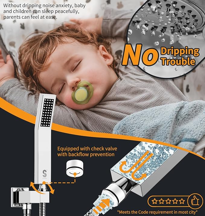 SR SUN RISE SRSH-D1203 12 Inches Bathroom Luxury Rain Mixer Shower Combo Set Wall Mounted Rainfall Shower Head System Polished Chrome Shower Faucet Rough-in Valve Body and Trim Included