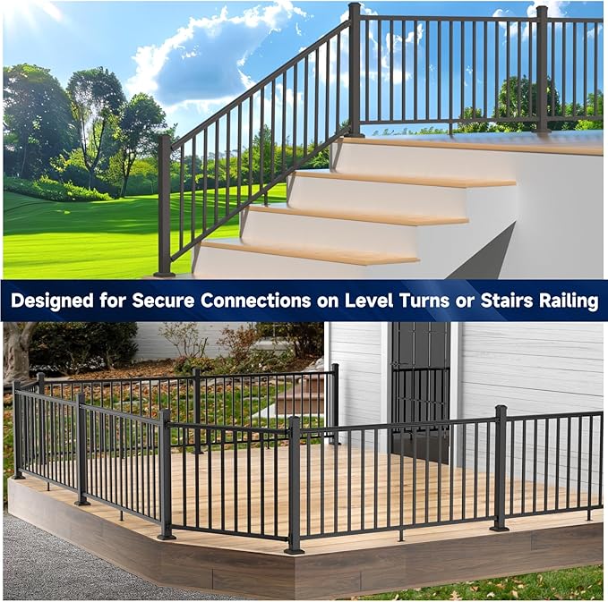 4 Pack Aluminum Deck Railing Bracket Connector, Adjustable Railing Bracket, Black Textured Powder-Coat Finish Railing System for Outdoor Decks, Porches & Balconies