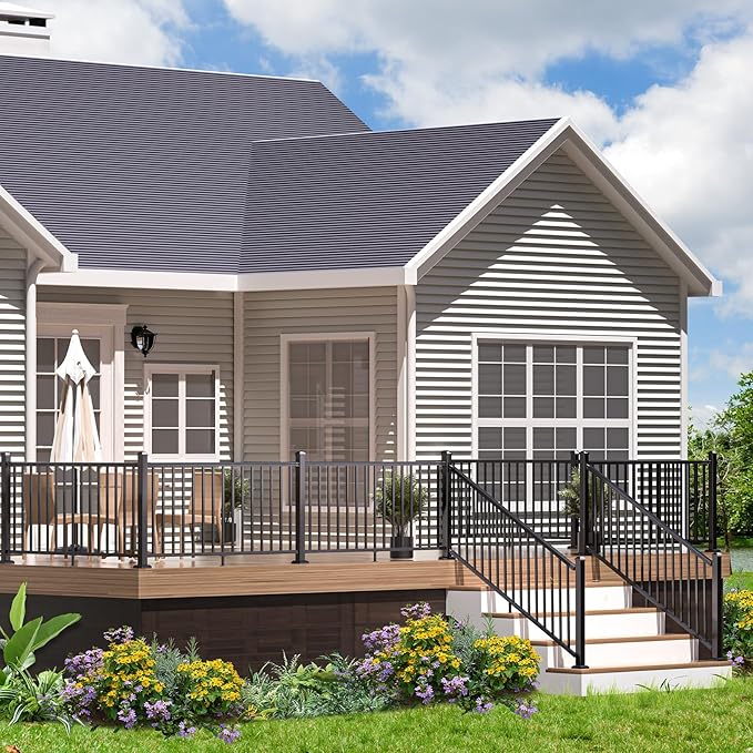 4 Pack Aluminum Deck Railing Bracket Connector, Fixed Railing Bracket, Black Textured Powder-Coat Finish Railing System for Outdoor Decks, Porches & Balconies