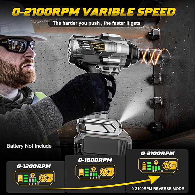 Cordless Impact Wrench 1/2 inch Compatible with DeWalt 20v Battery, 1000Ft-lbs(1360N.m) High Torque Impact Driver with 4-Modes, LED Work Light, Brushless Electric Impact Gun Car/Truck/Mower(Bare Tool)
