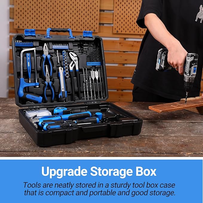 Blue Drill Tool Kit Set: 20V Cordless Power Drill Tool Box with Battery Electric Drill Driver for Men Home Hand Repair Basic Toolbox Tools Sets Drills Case
