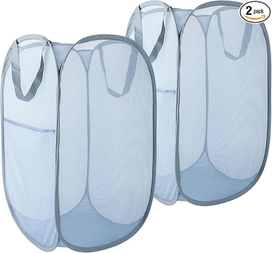 Upgraded 100L Extra Large Collapsible Laundry Baskets, 2 Pack XL Mesh Pop Up Laundry Hamper with Handles, Portable Travel Laundry Basket, Foldable Hamper. Grey. 2V