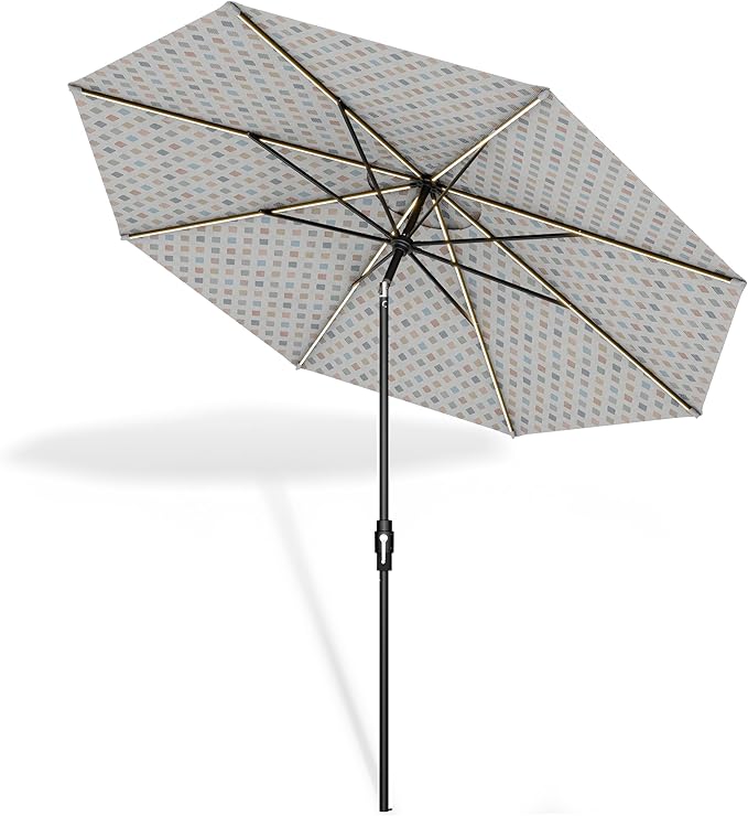 Midtown Umbrellas Led Swilt Sunbrella Umbrella 9 Ft Patio Umbrella With Sunbrella Infused Gem Acrylic Fabric - Deck Patio Umbrella, Backyard Umbrella, Garden Umbrella & Pool Umbrella - Black Pole