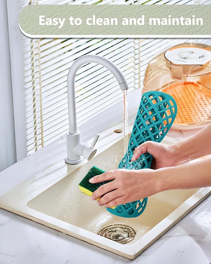 2 Pack Silicone Sink Protector for Kitchen Sink, Lozenge Pattern 12 x 11" Sink Grid Mat Silicone Protectors, Center Drain, Green