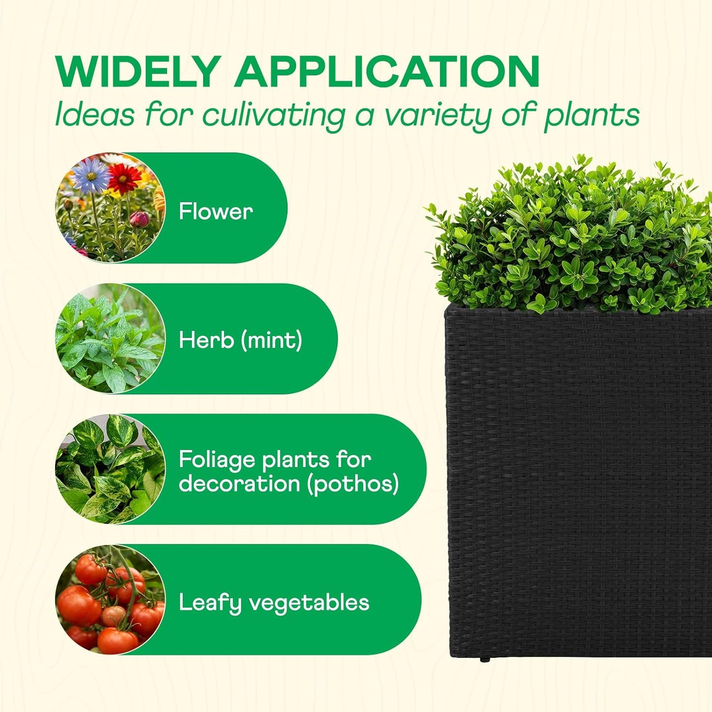 IDZO All Weather Wicker Planter Raised Garden Bed, 24 in Tall Round Rattan Flower Pots, Durable Self-Watering Indoor Outdoor Wicker Planters for Porch Patio Balcony