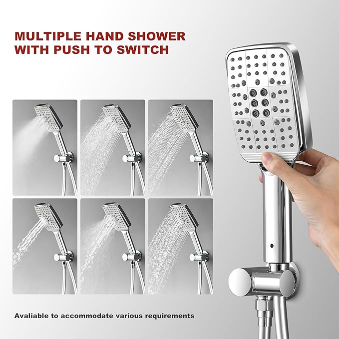 Shower Faucet Set - 12 inches Rain Shower System with 6 Function Handheld Shower Head Rough in Pressure Balance Valve Kit - Stainless Steel Bathroom Shower Kit Complete （Polished Chrome）