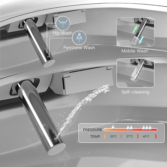Smart Toilet, Heated Toilet Seat with Nightlight, One Piece Toilet for Bathroom, Tankless Toilets for Bathroom with Foot Sensor, LED Display, Warm Water and Dry, Remote Control