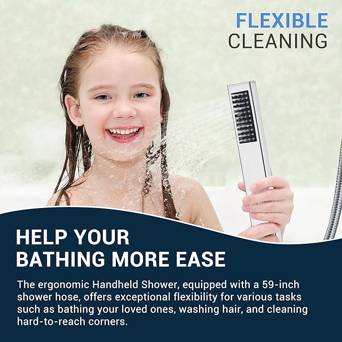 Thermostatic Dual Shower Heads System with Ceiling 12-Inch Rainfall Shower & Wall Mount 6-Inch High Pressure Shower Head, Bathroom Chrome Shower Faucet Set with Handheld Sprayer