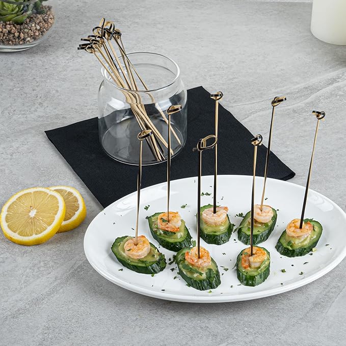 Restaurantware 6 Inch Twisted Bamboo Skewers 1000 Sturdy Disposable Bamboo Food Picks - Sturdy Looped Knot Black Bamboo Appetizer Picks Sustainable For Serving Appetizers and Cocktail Garnishes