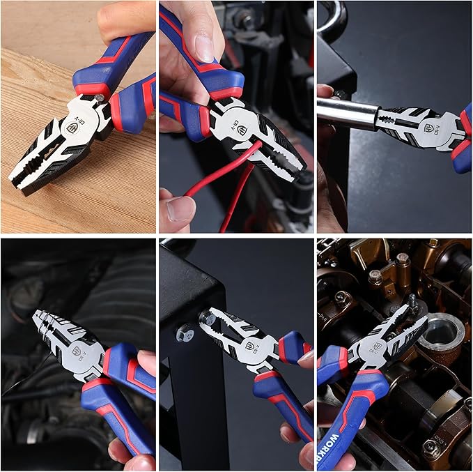 WORKPRO 8" Linesman PRO Screw Extractor Pliers(Combination Pliers) with Unique Non-slip Jaws, Stripped Screw Remover Tool, Lineman Plier for Quickly Removal of Damaged or Rusted Fasteners