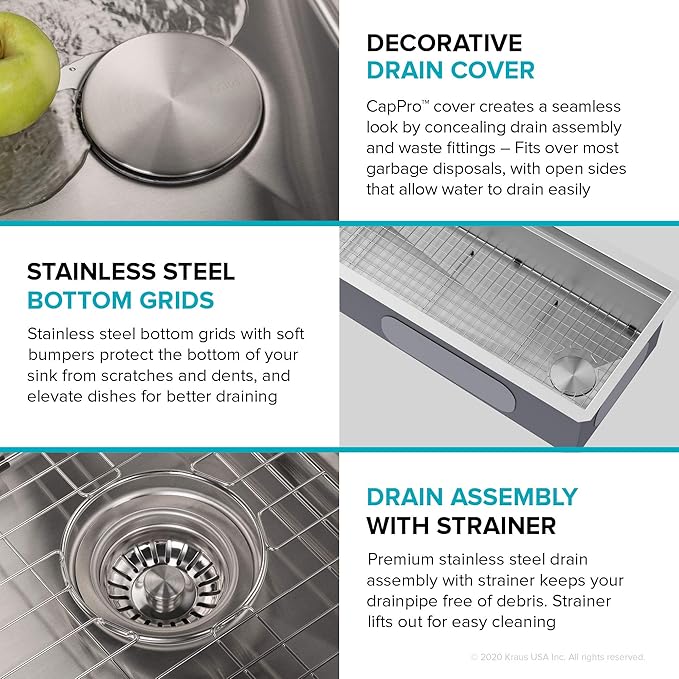 KRAUS Kore 57-inch Undermount Workstation 16 Gauge Single Bowl Stainless Steel Kitchen Sink with 10 Accessories, KWU210-57