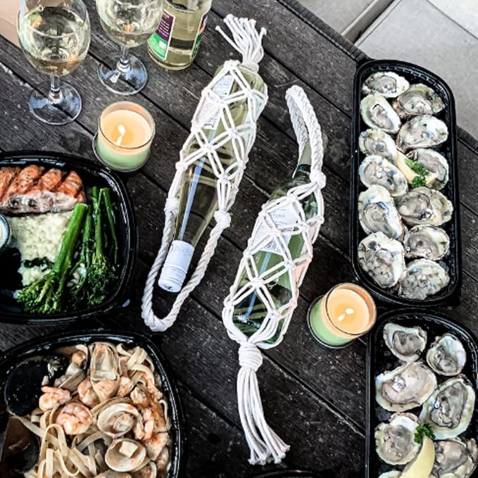 Hand-woven wine storage bag, Bohemian wine hanging bag, Bottle bag, Tote bag, 26 inch (Wine Storage Bag White)