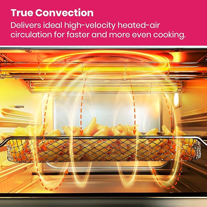 VAL CUCINA Limited Edition Happy Pink Infrared Heating Air Fryer Toaster Oven, Extra Large Countertop Convection Oven 10-in-1 Combo, 6-Slice Toast, Enamel Baking Pan Easy Clean with Recipe Book